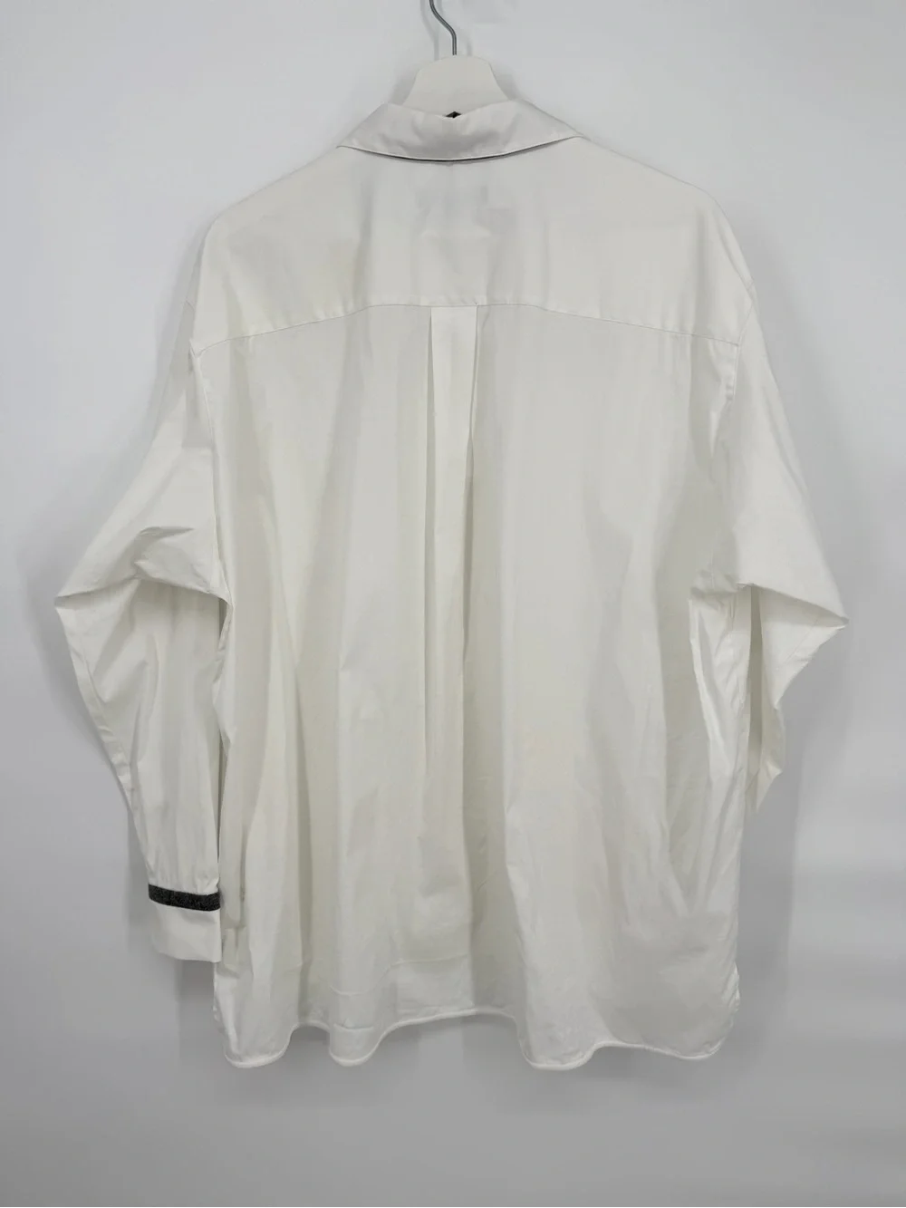 Lafayette 148 Jessie Crystal Monili Trim White‎ Poplin Shirt Tunic Top Size S